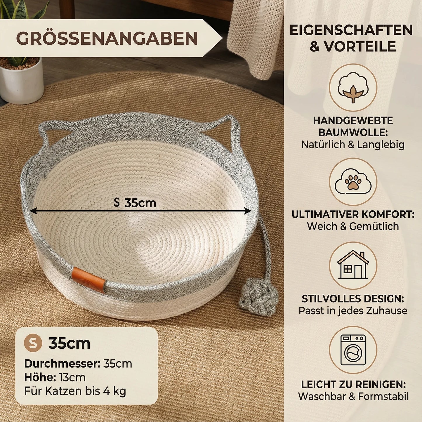 Geflochtener Katzenkorb aus Baumwollseil