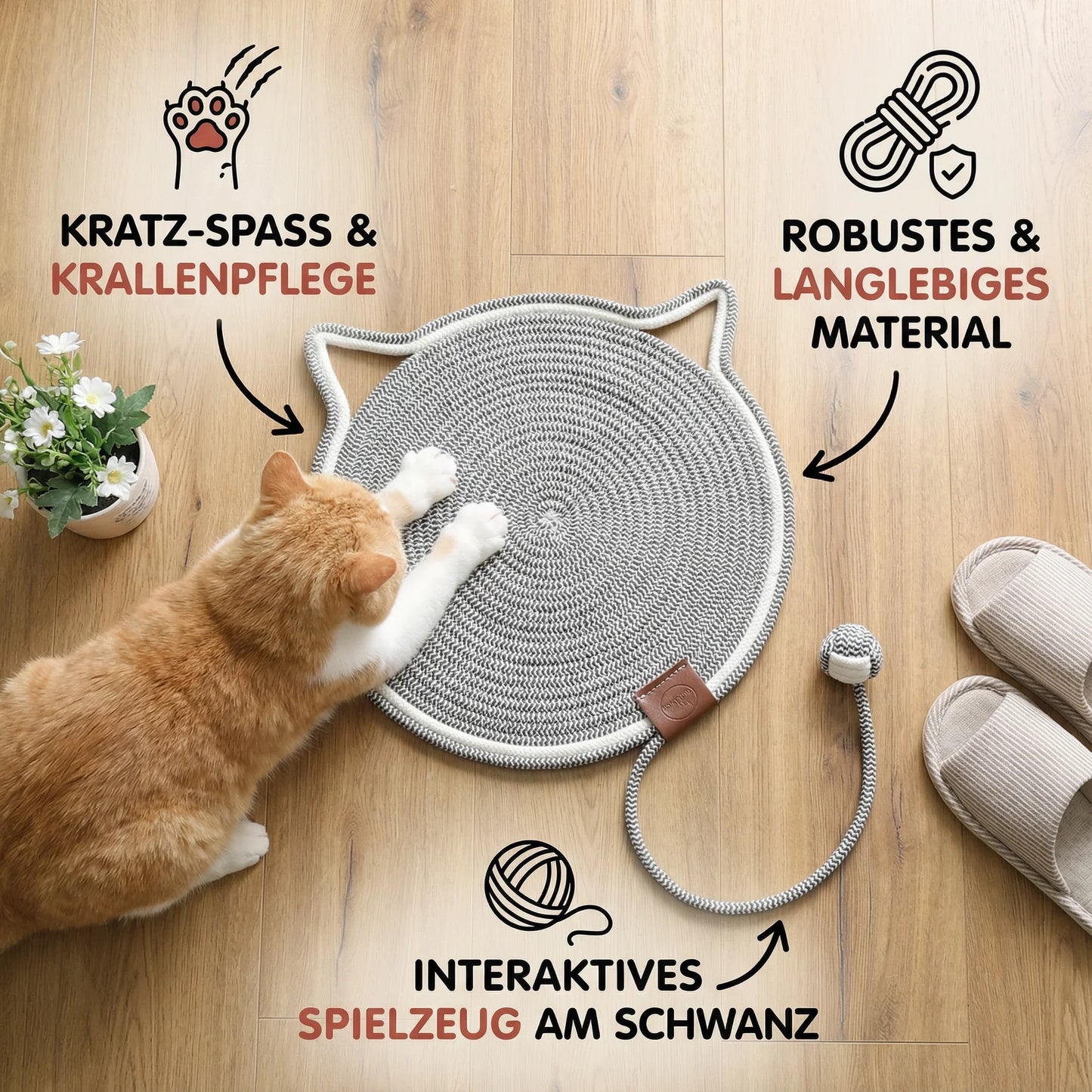 Runde Kratzmatte aus Baumwollseil für Katzen