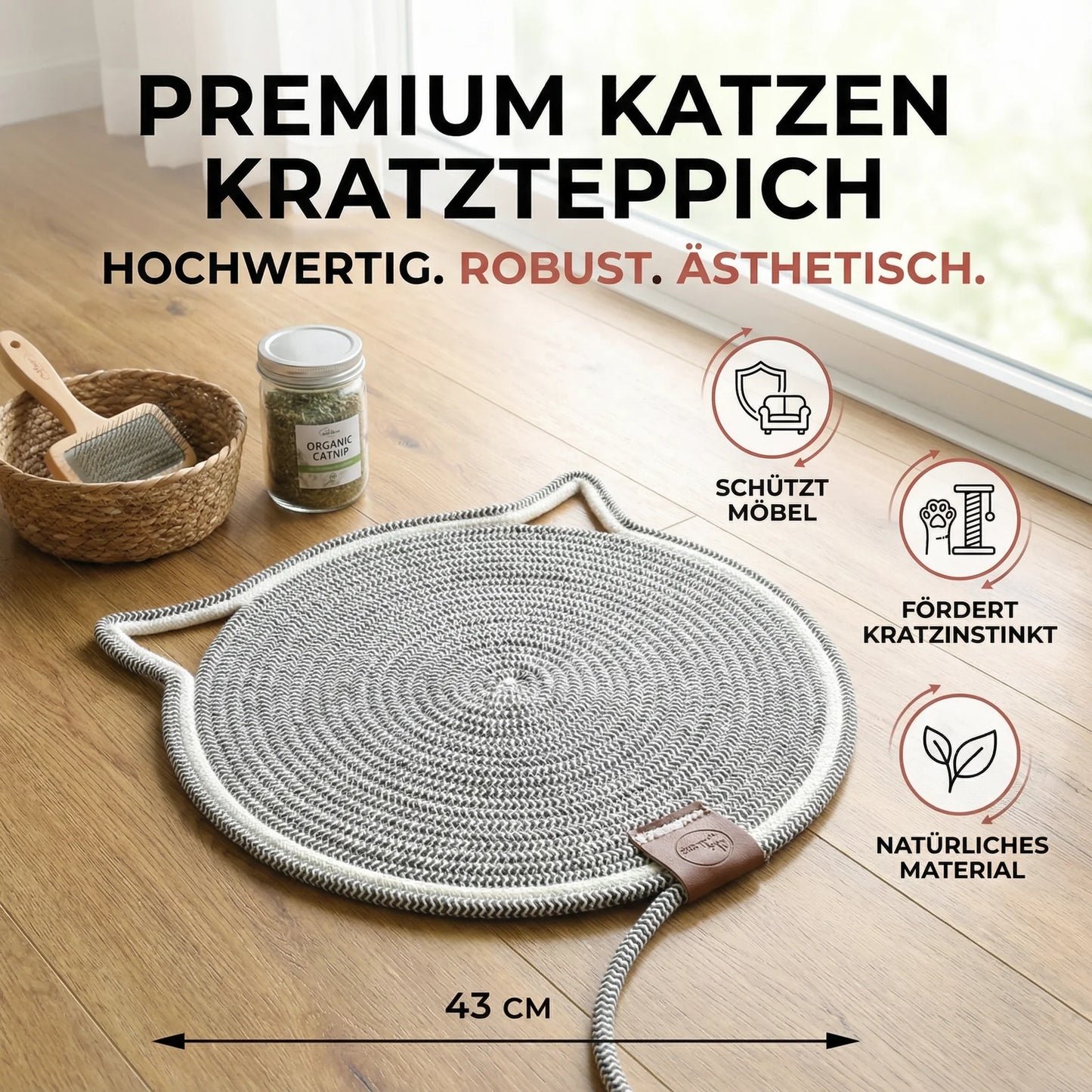 Runde Kratzmatte aus Baumwollseil für Katzen