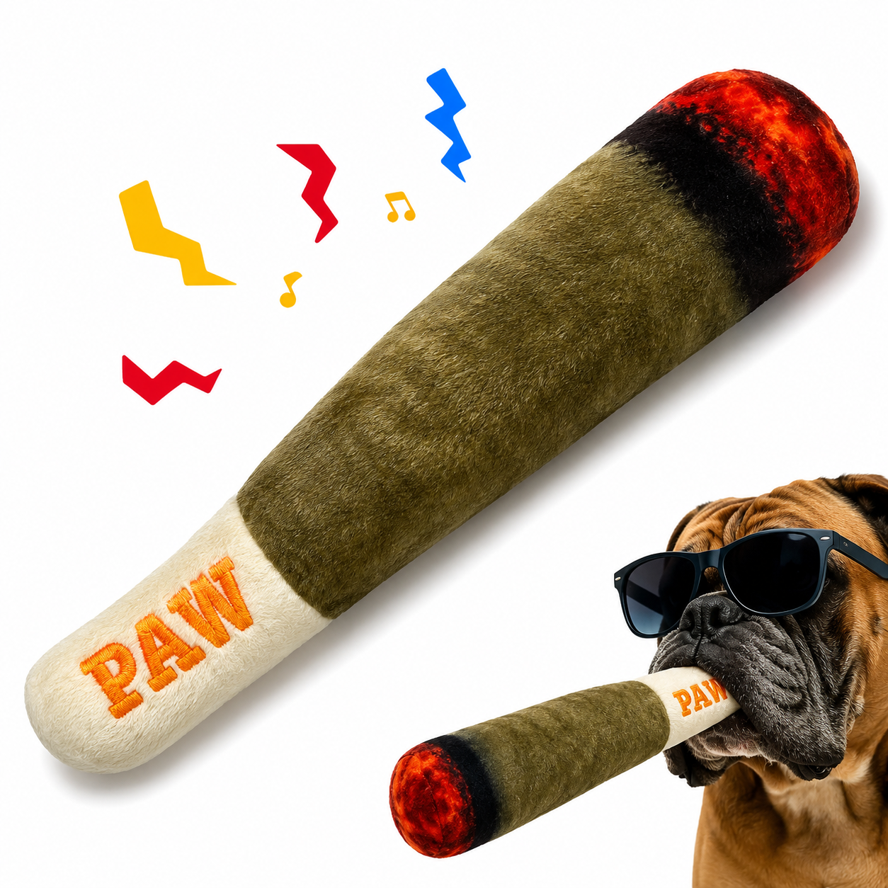 Lustiges Hunde Kauspielzeug mit Quietscher im Zigarren-Design